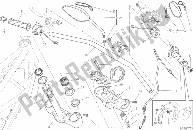Todas as partes de Guiador E Controles do Ducati Scrambler Flat Track Thailand 803 2016